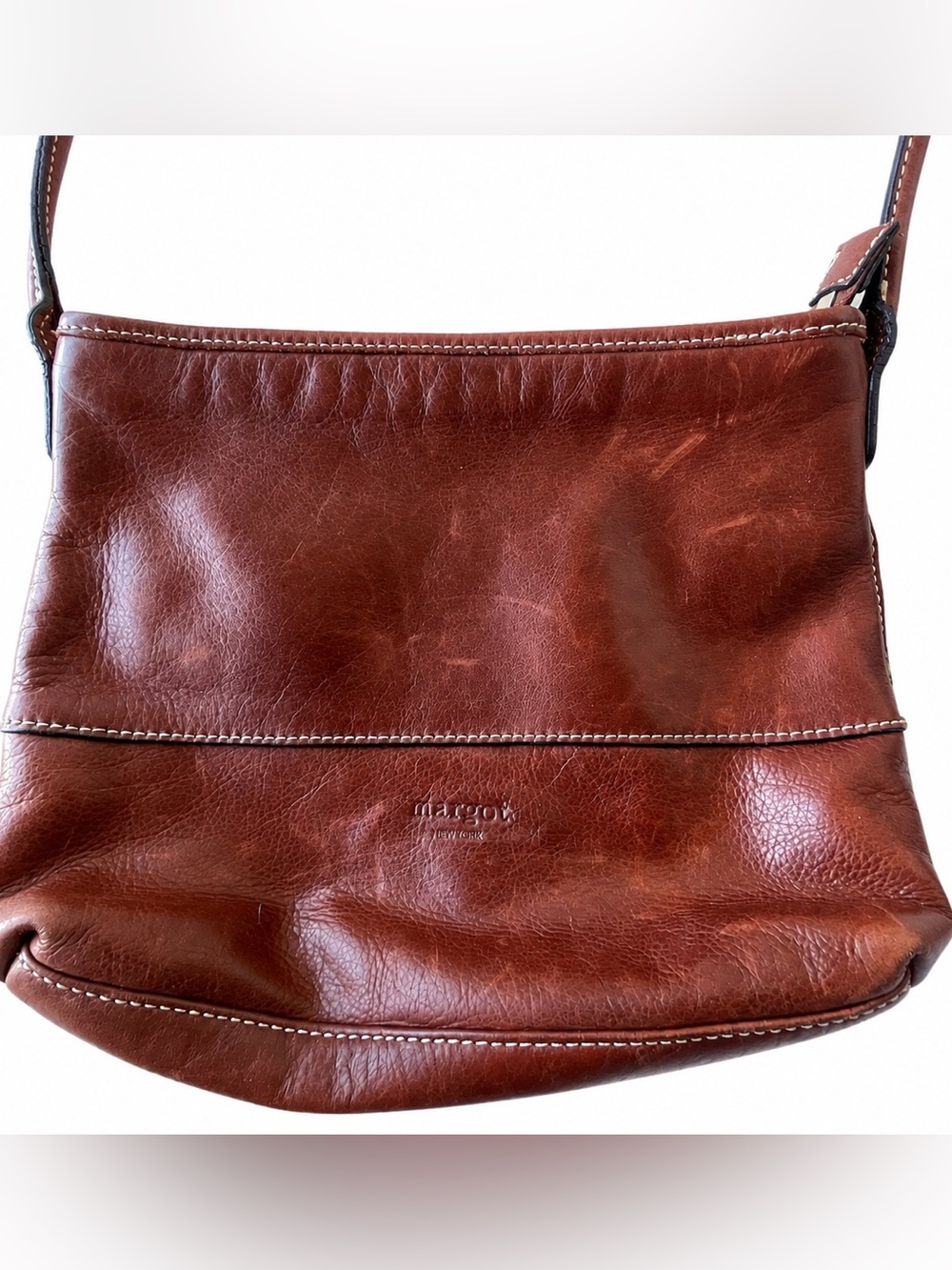 Margot New York Cognac Leather Crossbody Bag Purse